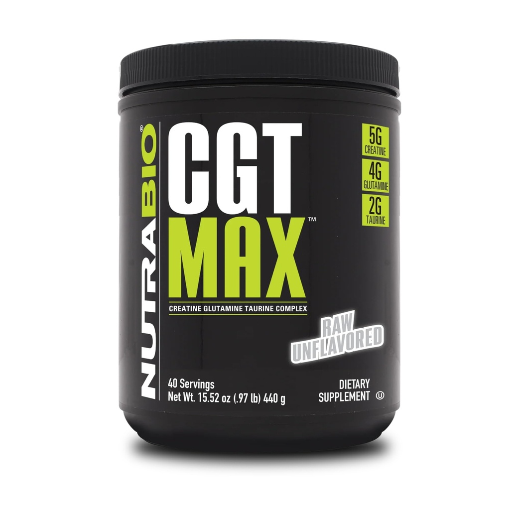 NutraBio CGT-MAX poudre- créatine, glutamine et taurine pour soutenir la récupération et la force musculaires - 40 portions - non aromatisées