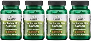 Swanson Lactobacillus Gasseri - Probiotische Ergänzung Unterstützung Verdauungsgesundheit mit 3 Billion CFU - Design-Release Satiety & Fat Metabolism Support - (60 Veggie Kapseln) 4 Flaschen