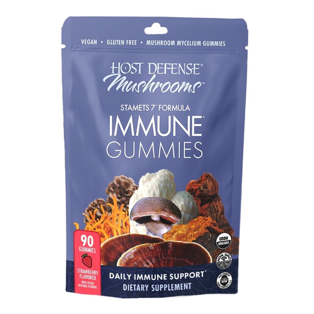 Host Defense Immune Gummies, Immune Support Supplement, 90 Gummies | 7 Species Blend, Mushroom Supplement, Immune Support with Cordyceps, Reishi, Maitake, Lion's Mane, and Chaga, 30 Servings