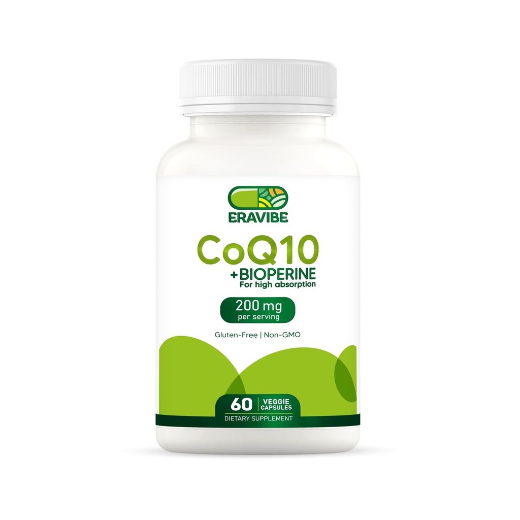 Pure CoQ10 Energy Support Haute Absorption avec Bioperine, 200 mg par portion, 60 capsules de légumes, sans gluten, sans OGM