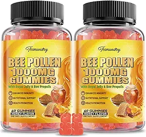 Polline d'api 1000MG Gummies con 500MG Royal Jelly & Bee Propolis, Zucchero Free Bee Pollen Supplemento Ricco in Vitamina C & E, Vegetariano, Non OGM, Gluten Free, Support Immunity & Skin Health (120 Conte)