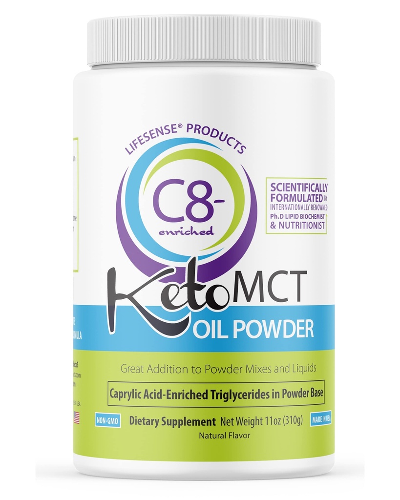 LifeSense C8 angereichertes MCT-Öl-Pulver Unflavored Sourceed from Coconut Oil, Keto-Friendly, Entwickelt von PhD Nutrition in USA, Optimal Fuel for The Brain and Body