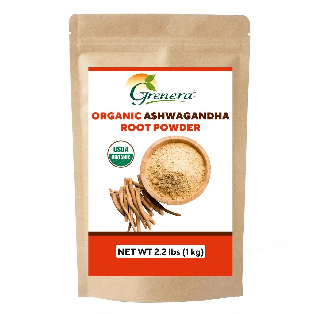 Grenera Organic Ashwagandha Polvere 2.2 lbs (35.2 oncia) (Withania somnifera) - Organico, Vegan, Kosher Certificato