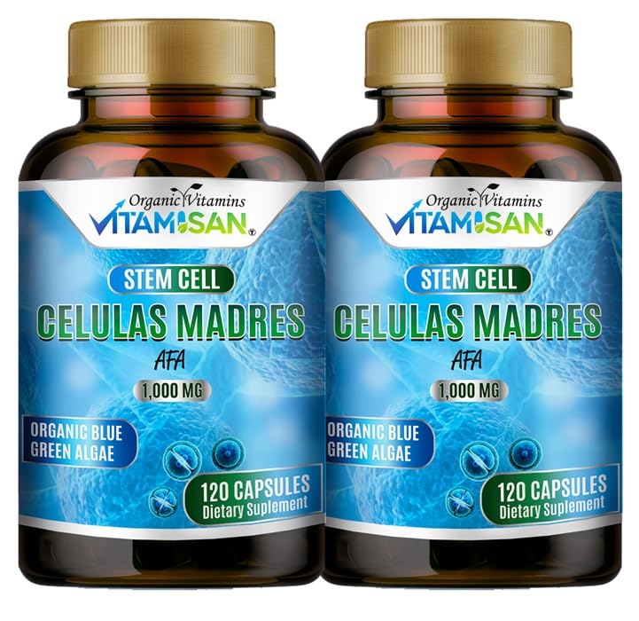 2 Celulas Madres AFA Stem Natural Cell 120 Capsule 1000 mg Blue Green Algae Non GMO Gluten Free Aphanizomenon Flos-aquae Bio celula Madre Supplemento