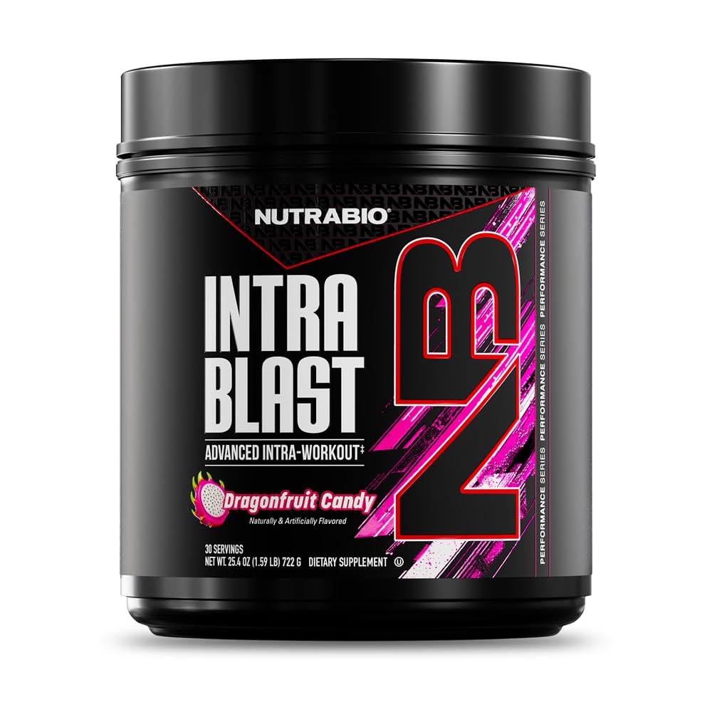 NutraBio Intra Blast Bcaa Powder Amino Acid Supplement, Electrolyte & Hydration Blend, Intra, Pre Workout & Muscle Recovery, 20g Eaa Amino Acids Powder, 5g Glutamine- Dragonfruit Candy, 30 Serving