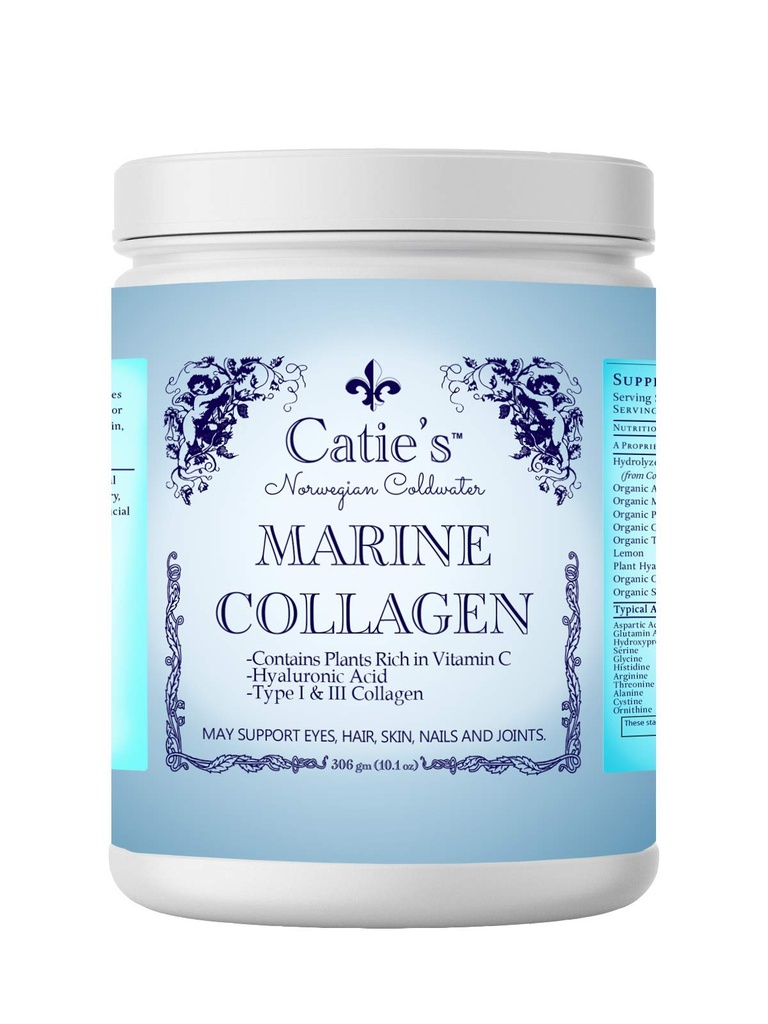 Catie's Marine Collagen- Premium Wild Caught Collagen (Tipo 1 & 3) da Cold Water Nordic Cod w/Plant Based Vitamin C, Acido Ialuronico + Erbe! Non OGM. 30 giorni di alimentazione.