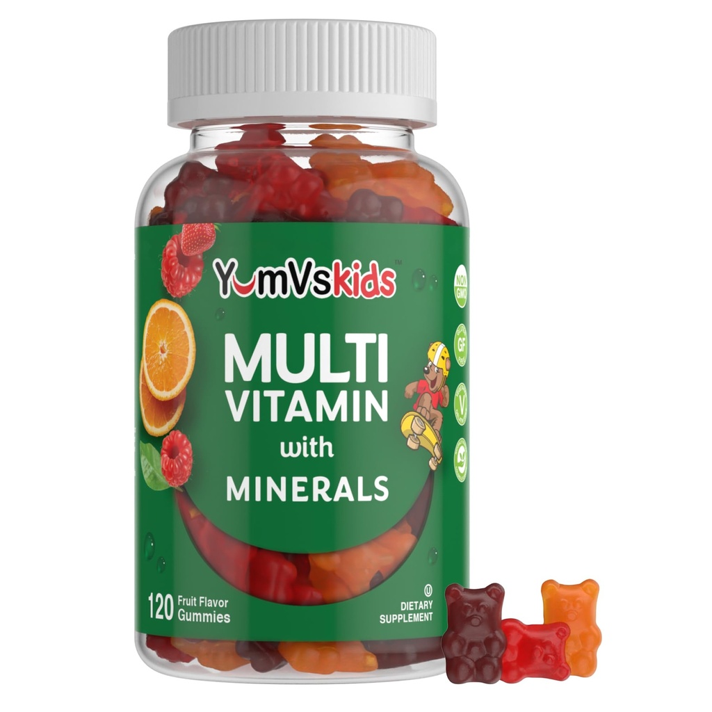 YumVs Kids Multivitamin Gummie - Frucht Flavored Chewable Kinder Multivitamin - Kinder Vitamine Multivitamin Gummy mit 12 Mineralien & Vitamine A C D3 E B6 B12 (120 Graf (Pack 1))