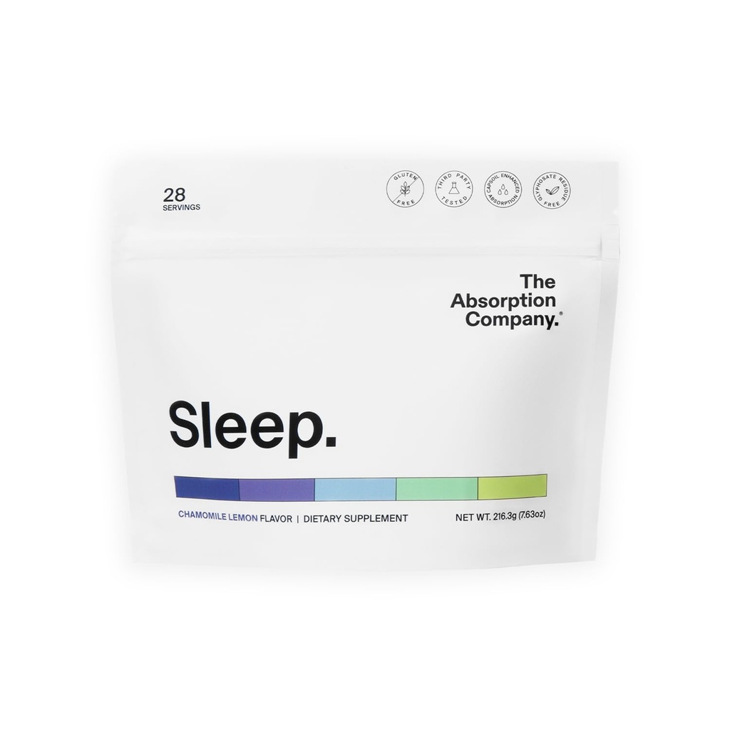 The Absorption Company Sleep Powder, Calming Drink with Liposomal Saffron, Magnesium & PharmaGABA Melatonin-Free, Chamomile Lemonade (28 Servings)