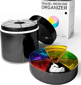 Große Ergänzung Organizer Flasche - Pill Dispenser 2 in 1 - Große Vitamin-Halter und tragbare magnetische Pille Box mit 7 Komponenten Medikamente Aufbewahrungsbehälter Sortierer mit Etiketten Reisemedizin Fall