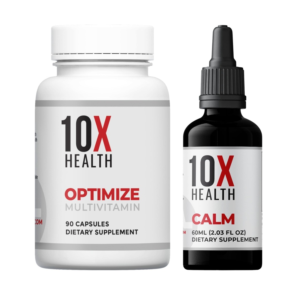 10X Health Methylated Multivitamin - Daily + Calm Kit | Multinutrient Capsules + L-Theanine & GABA Liquid Drops, 2-Pack Bundle