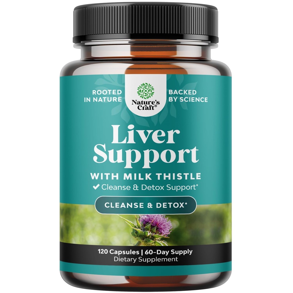 Natures Craft Liver Cleanse Detox & Repair 120 Capsules - supplément de chardon de soutien du foie à base de plantes - supplément de chardon de lait silymarin avec racine de dandelion, Choline, betterave et extrait d'artichaut