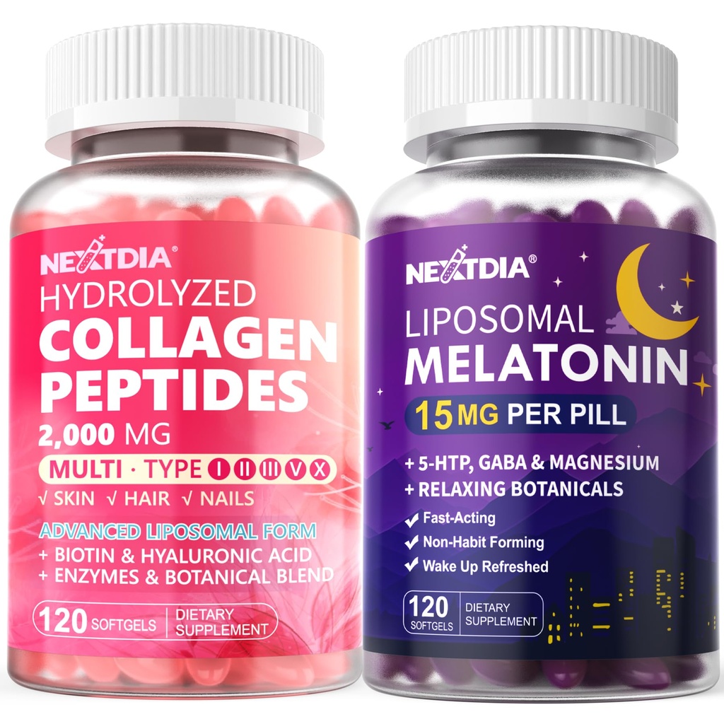 Nextdia Collagen Peptides Supplement + Liposomal Melatonin Supplement