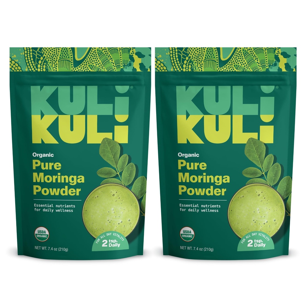 Kuli Kuli Moringa Oleifera Poudre de feuille biologique et smoothie verte, 100% pur USDA Certifié et poudre de Moringa non-OGM, Great with Smoothies, Tea, and Food, 2 Pack