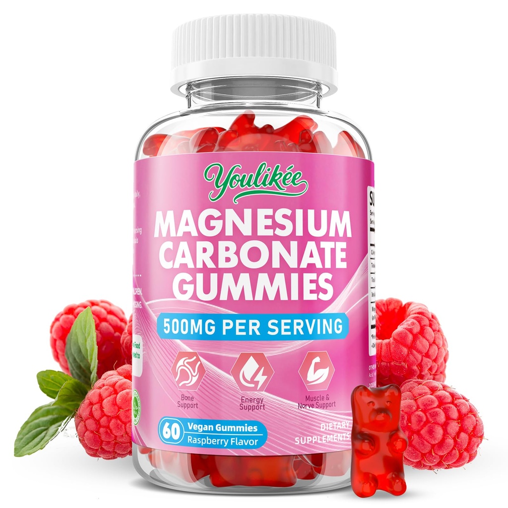 Magnesium Carbonate 500mg Gummies, Raspberry Flavor, 60 Count