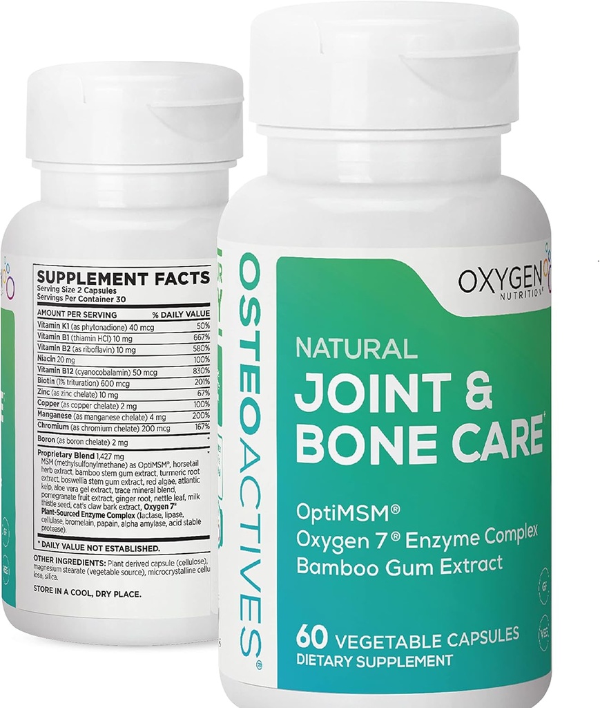 Ossigeno Nutrition OsteoActives Formula All-Natural Supporto Dietetico per Giunti, Ossa e Tessuto Connettivo - 60 Conte Pill Bottiglia- Capsule Vegetali (Packaging May Vary)