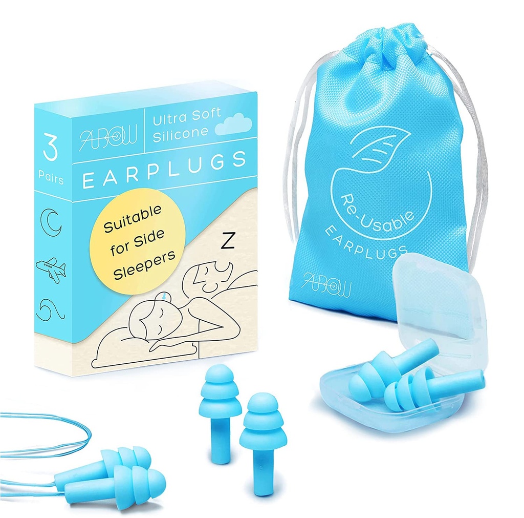 Soft Ear Plugs for Sleeping Noise Reduction, Made of Silicone, Suitable for Sleeping & Swimming, Soft Reusable Earplugs for Noise Reduction, Adjustable Size for Concerts & Snoring (3 Pairs)