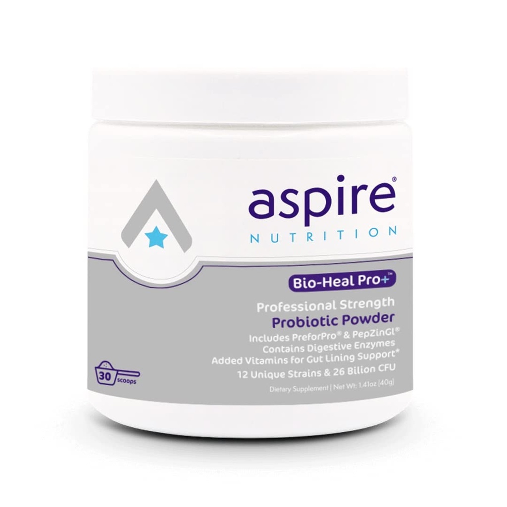 Aspire Nutrition Bio-Heal Pro+ Supplément de poudre probiotique 6-en-1 – Formule probiotique quotidienne pour les femmes, les hommes et les enfants - 30 jours