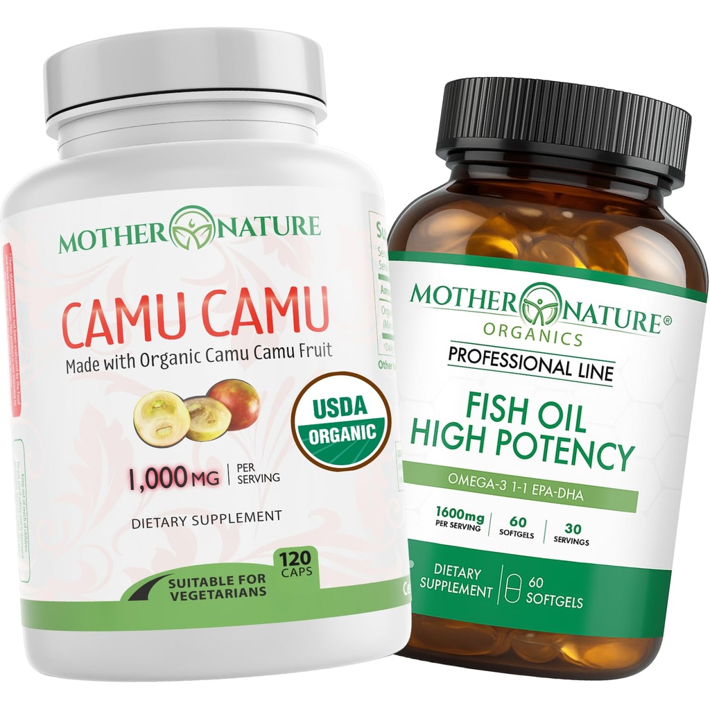 Immune & Vitality Bundle – Organic Vitamin C + Omega-3 Fish Oil | Antioxidant for Heart, Brain, Skin & Immune Support