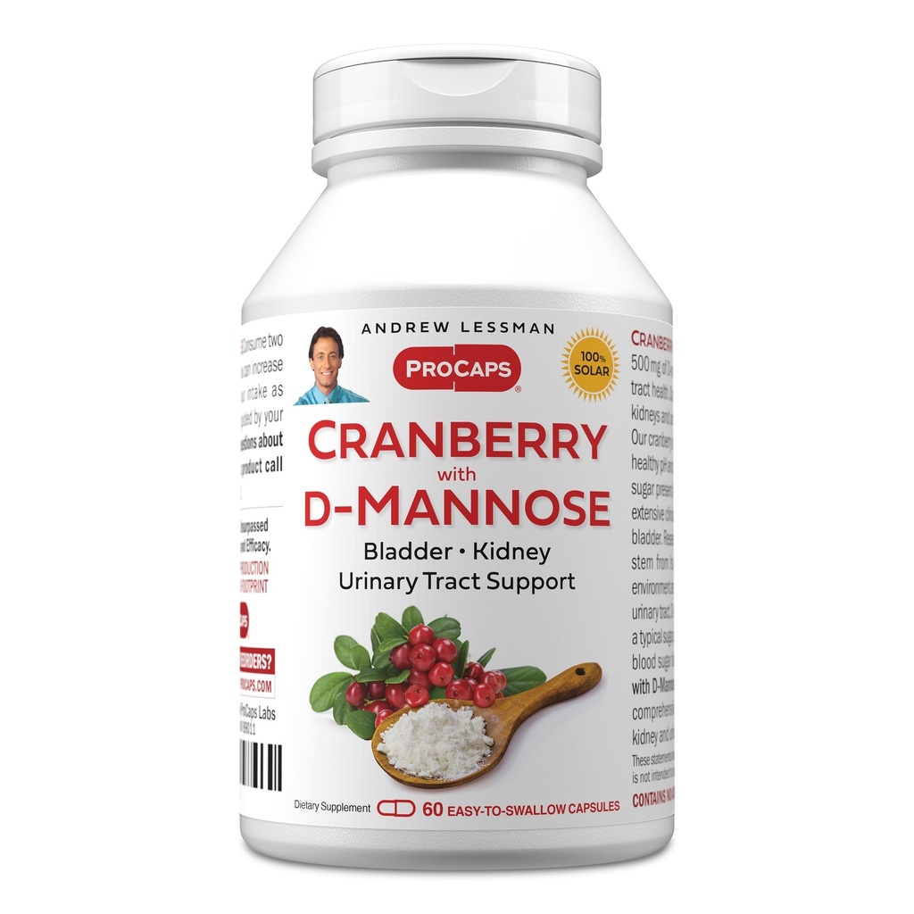 ANDREW LESSMAN Cranberry con D-Mannose - 60 capsule - Supporta la vescica, il rene e la salute del tratto urinario. Concentrato di mirtillo standardizzato ad alta potenza e D-Mannose. Facile da ingoiare capsule