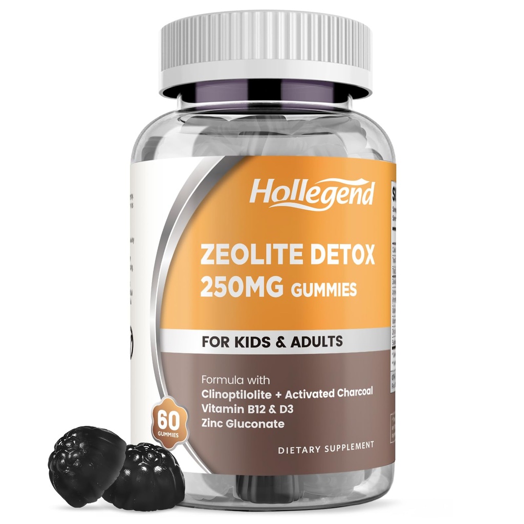 Zeolite Detox für Kindergummis mit Aktivkohle, Clinoptilolite Zeolite mit Vitamin B12 & D3 für Kinder & Erwachsene, Chewable Zeolite Supplement für Gut & Immununterstützung, Blueberry Flavor, 60 Ct