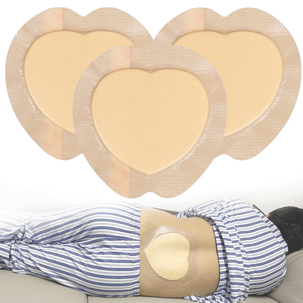 Sacral Foam Wound Dressing - Pressure Adhesive Pad for Elderly Bedridden, Sterile Individual Packaging, 3 Pcs (7"x7")