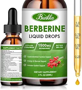Berberine Supplement 1500mg, Organic Berberine Liquid Drops mit Ceylon Cinnamon, Bitter Melon, Sugar-Free & Vegan Supplement unterstützt Immunsystem & Gastrointestinal Care - 4 FL Oz