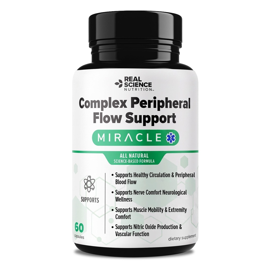 Real Science Complex Peripheral Flow Support - Circulation & Vein Support Supplement for Neurological Wellness - Includes Vinitrox & GABA for Nerve Support & Healthy Blood Flow - Made in USA, 60 Caps