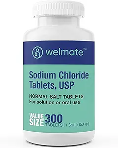 WELMATE - Cloruro di sodio (Salt) Compresse - 1000 mg per Tablet - Mantiene l'idratazione e il bilanciamento degli elettroliti - 300 Conta - 15.4 g Contenuto totale del sale - Forma di Tablet