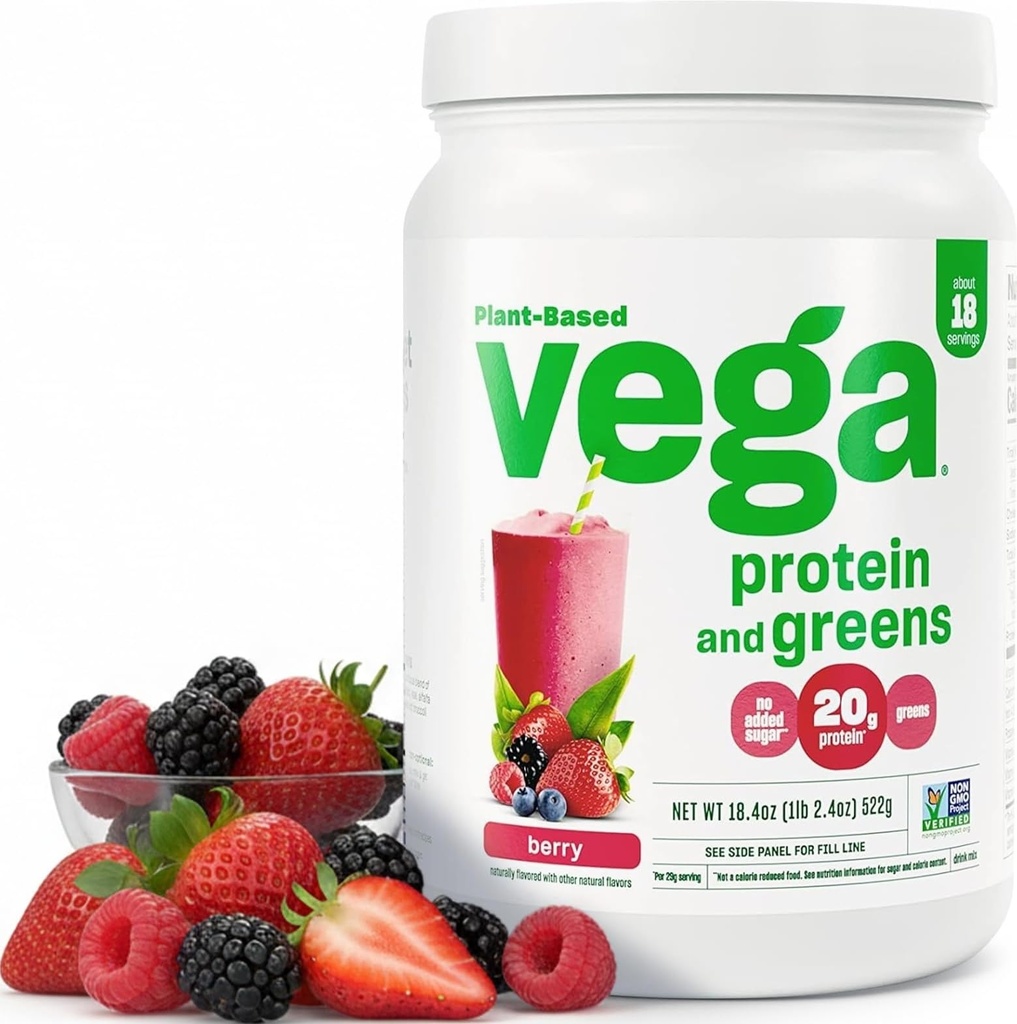 Vega Protéines et Verts Poudre de protéines, Berry - 20g Protéines végétales plus légumes, végétalien, non OGM, protéines de pois pour les femmes et les hommes, 1,2 lb (paquetage mai Vary)