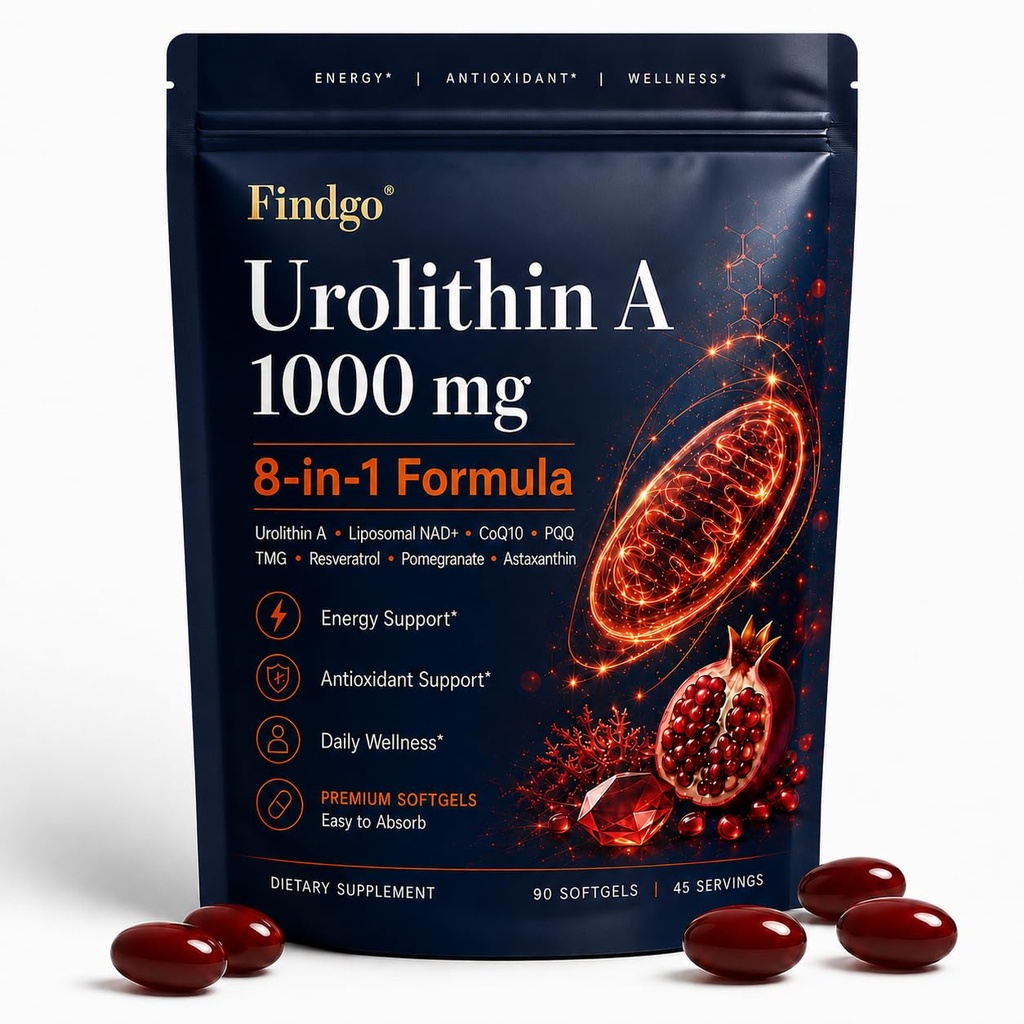 Urolithin A Supplement 1000mg, 8-in-1 Formula with Liposomal NAD+, Ubiquinol CoQ10, PQQ and TMG, Mitochondrial Support, Cellular Energy & Longevity Support, 90 Softgels
