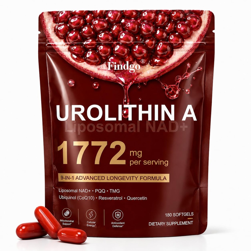 Urolithin A 1772mg Supplement, 9-in-1 Formula with Liposomal NAD+, Ubiquinol CoQ10, PQQ and TMG, Mitochondrial Support, Cellular Energy & Longevity Support, 180 Softgels