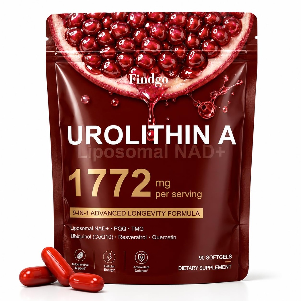 Urolithin A 1772mg Supplement, 9-in-1 Formula with Liposomal NAD+, Ubiquinol CoQ10, PQQ and TMG, Mitochondrial Support, Cellular Energy & Longevity Support, 90 Softgels