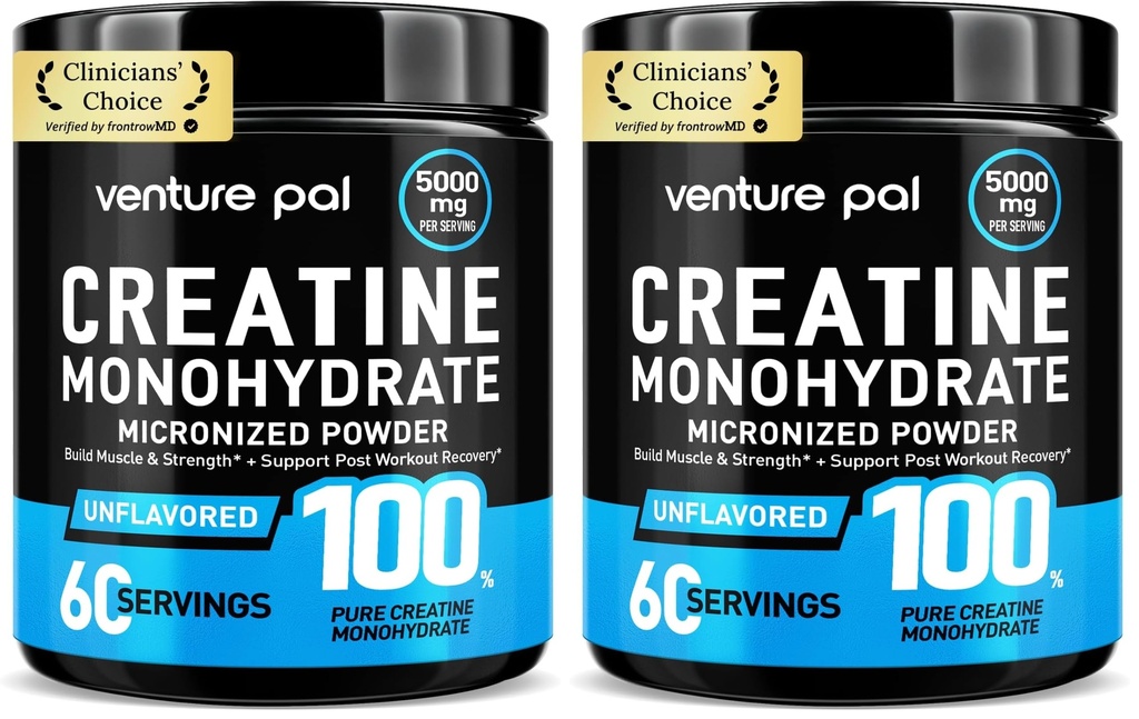 Venture Pal 100% Pure Micronized Creatine Monohydrate Powder, Unflavored Creatine for Women & Men, Vegan, Keto, Gluten Free, 5 g (5000mg) per Serving, Creatina Monohidratada en Polvo (Pack of 2)