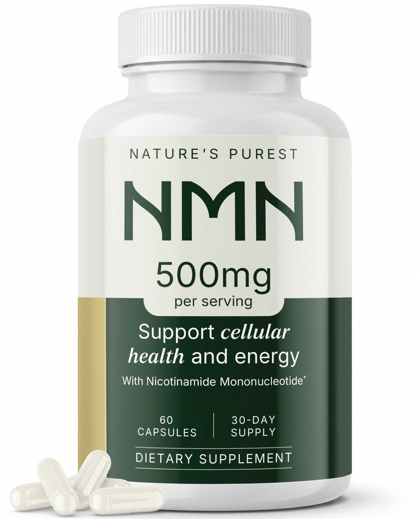 Nature's Purest NMN Supplement 500mg – High-Purity, Single-Ingredient - Nicotinamide Mononucleotide | Boosts NAD+ for Cellular Health & Energy | 60 Vegan Capsules | Non-GMO, Gluten-Free & Lab Tested