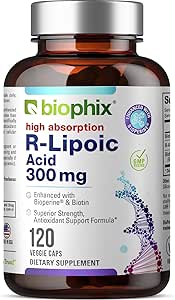 Biophix R-Lipoic Acid 300 mg Stabilized 120 Veggie Kapseln - mit Biotin - High Potency Antioxidant Support - Non-GMO - Glutenfrei - Fördert Energie