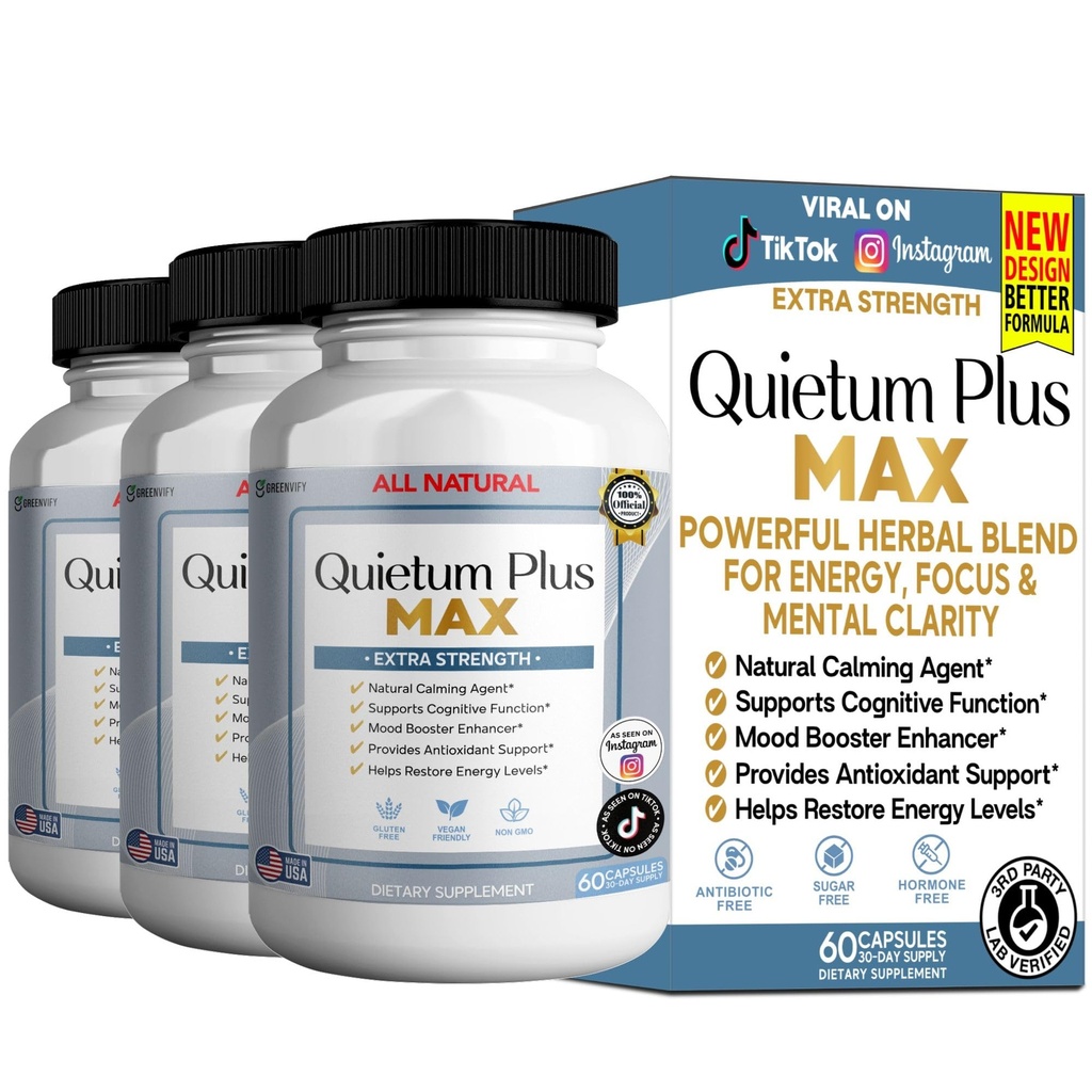 Quietum Plus Max, Extra Strength Natural Calming Supplement, 60 Capsules, Ginseng & Ginkgo, Gluten Free, Vegan (3)