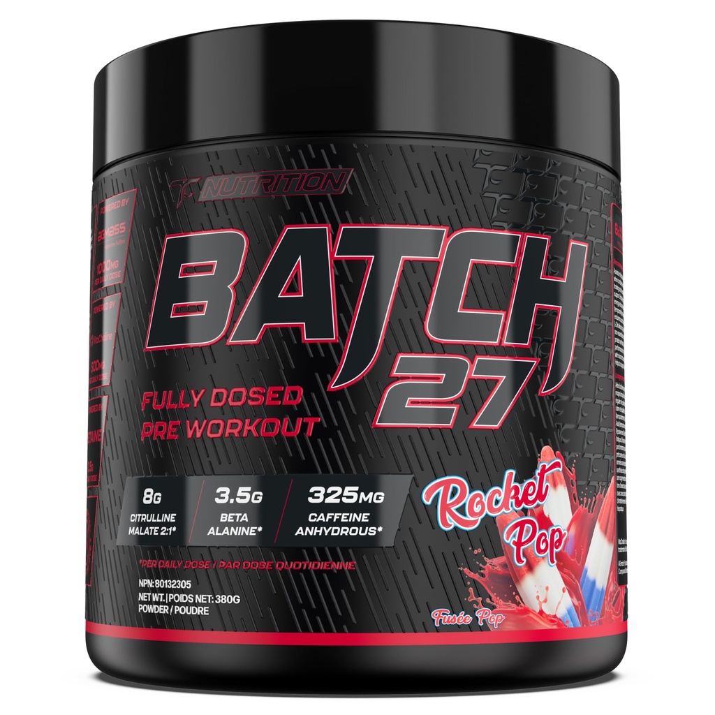TC Nutrition Batch 27 Pre Workout Powder - 8g Citrulline, 3.5g Beta Alanine, 2.5g Betaine, 325mg Caffeine | Instant Energy, Focus, Pumps, & Strength | Nitric Oxide Booster 20 sv (Rocket Pop)