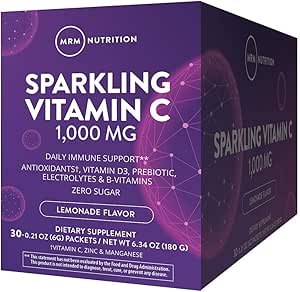 MRM Nutrition Sparkling Vitamin C 1000mg | con vitamina D + zinco + prebiotici| Limonata aromatizzata | Salute immunitaria | Antiossidanti + Elettroliti | Zucchero Zero | 30 Serve