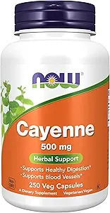 NOW Foods Supplements, Cayenne (Capsicum annuum) 500 mg, supporto di erbe, per la salute digestiva, 250 capsule di Veg