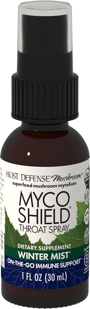 MycoShield Throat Spray - Supporto per la Salute Immune - Integratore per Funghi Dietetici con Chaga, Reishi, Turchia Tail & More - Supporto On-The-Go Immune - Inverno Mist, 1 fl oz (71 Servings)*