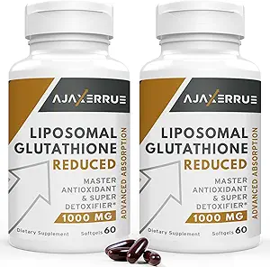 1400 mg Glutathione Liposomal, Complesso di assorbimento superiore Ridotto Glutathione Supplemento con vitamina C, Acido ialuronico, Antiossidante Master per Detox Liver, Cervello, Pelle