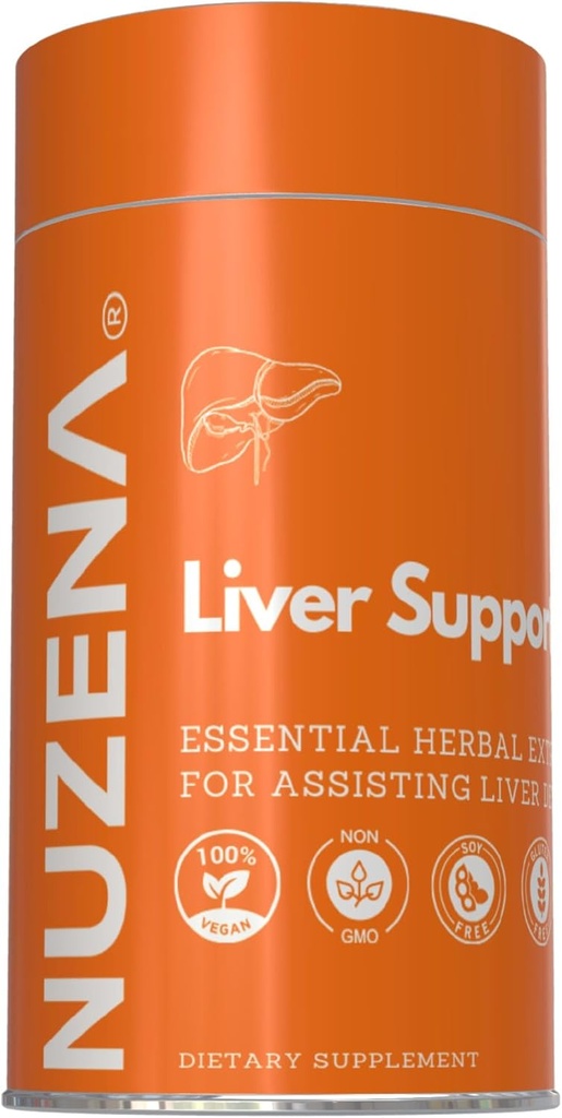 Nuzena Liver Support +, Milk Thistle Silybum Marianum, Turmeric, Dandelion Root & Artichoke Extract mit essentiellen Vitaminen, Packung mit 60 Lebergesundheitsunterstützung Kapseln, Made in USA