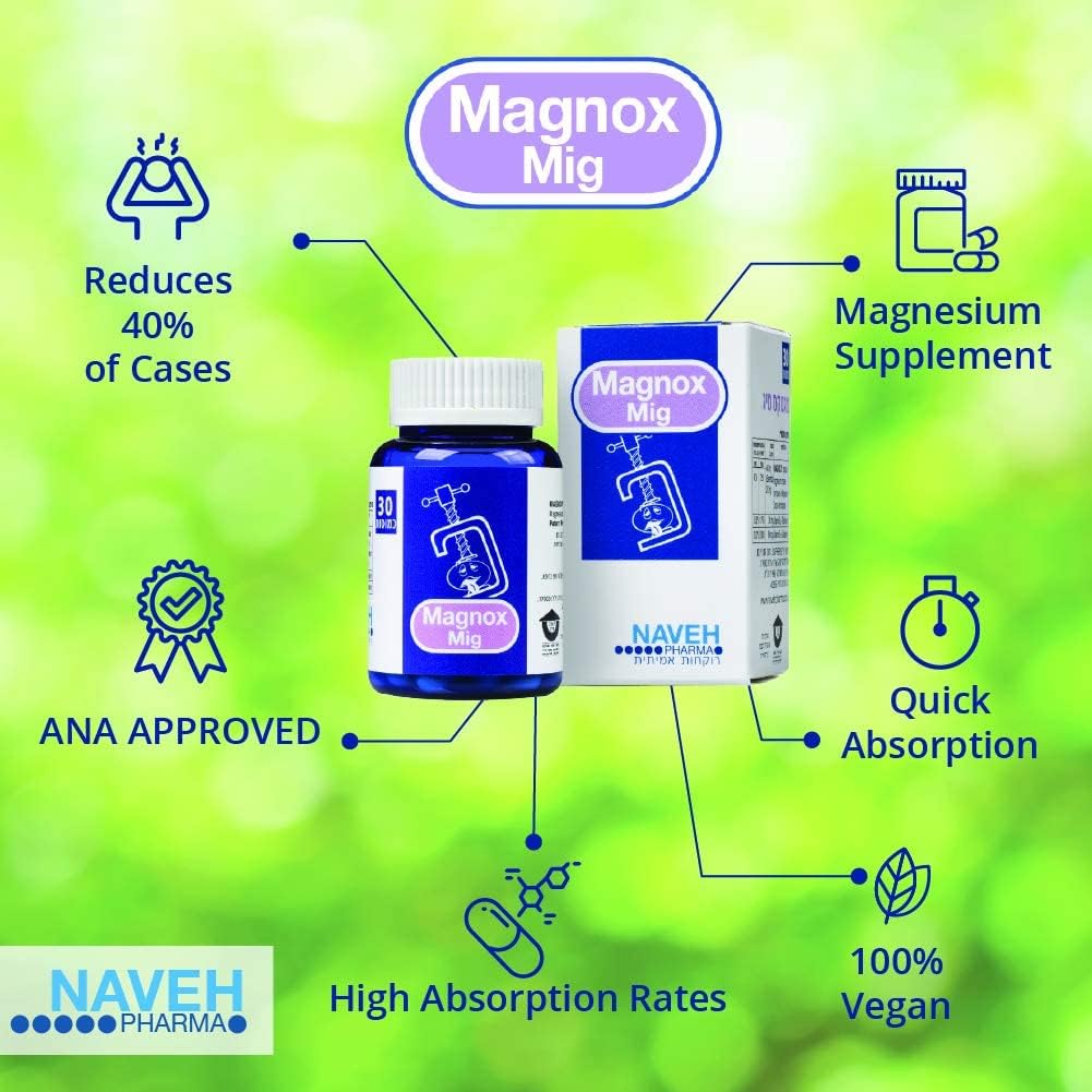 MAGNOX Mig Magnesium Supplemento compresse (30) per mal di testa Migraine - a causa della carenza di magnesio, da Naveh Pharma