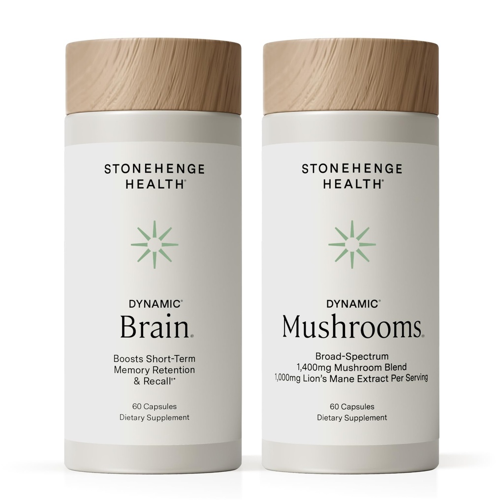 Stonehenge Health Dynamic Brain + Dynamic Mushrooms Bundle Memory Acquisition, Retention, & Recall mit 40 Unique Nootropic Brain & Immunsystem Support