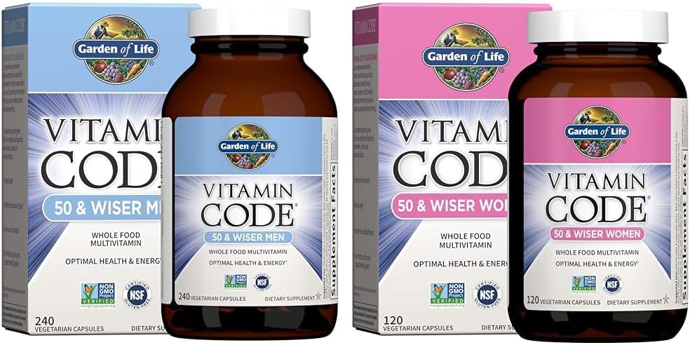 Multivitamine de jardin de vie pour les hommes et multivitamine pour les femmes - Code de vitamine 50 et supplément de vitamine Vitamine Raw Whole pour les femmes plus sages