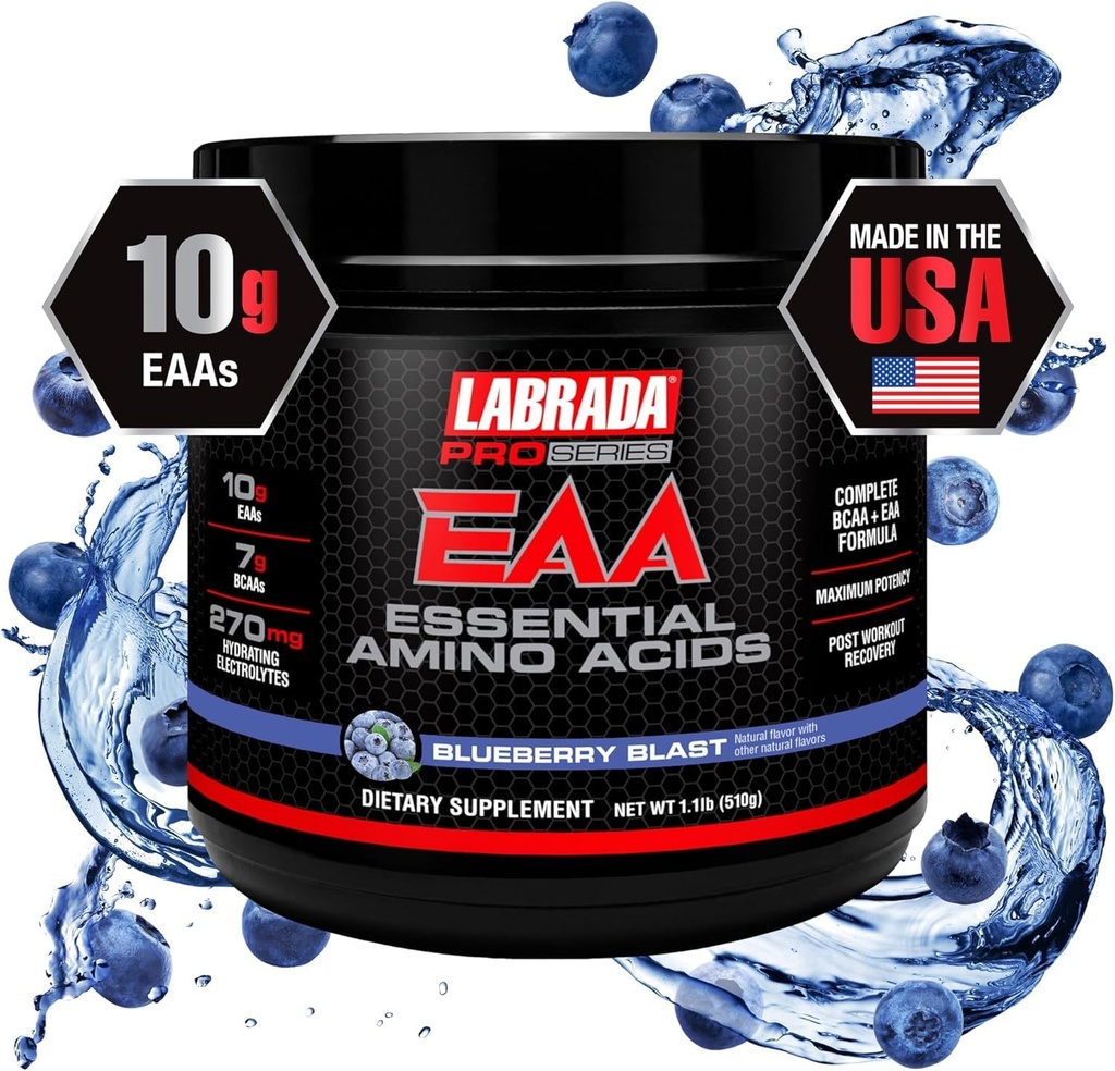 Pro série EAA puissance maximale formule hydratante essentielle à l'acide aminé complète avec 10g EAA 7g BCAAs et 270mg Elecrolytes hydratants récupération et performance (Blueberry Blast)