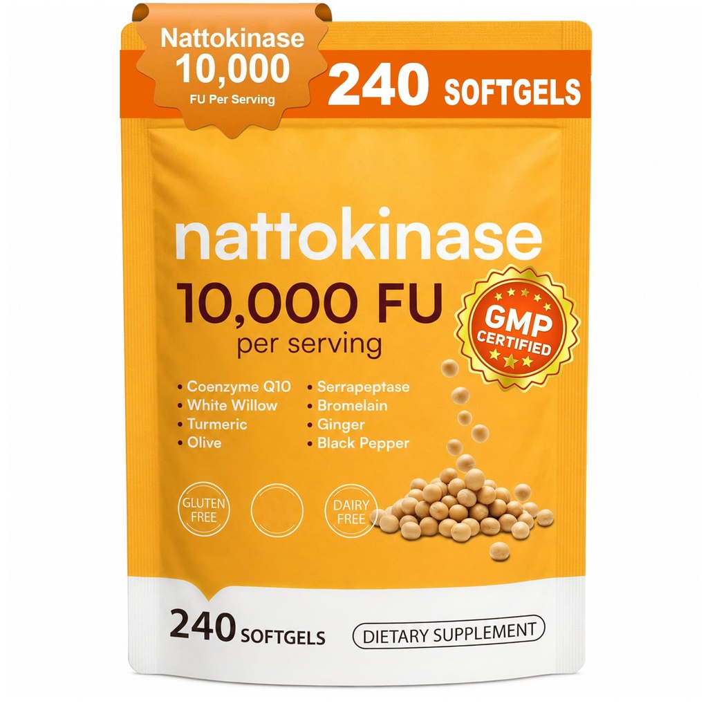 8 in 1 Nattokinase 240 Softgels, 500mg (10,000 FU) Per Serving with MCT Oil