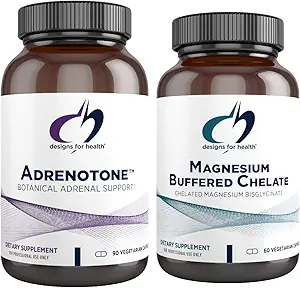 Design per la salute Magnesio + Supporto surrenale Duo - Magnesio Buffered Chelate + Adrenotone Erbe adaptogene e Nutrienti (2 Prodotto Set)