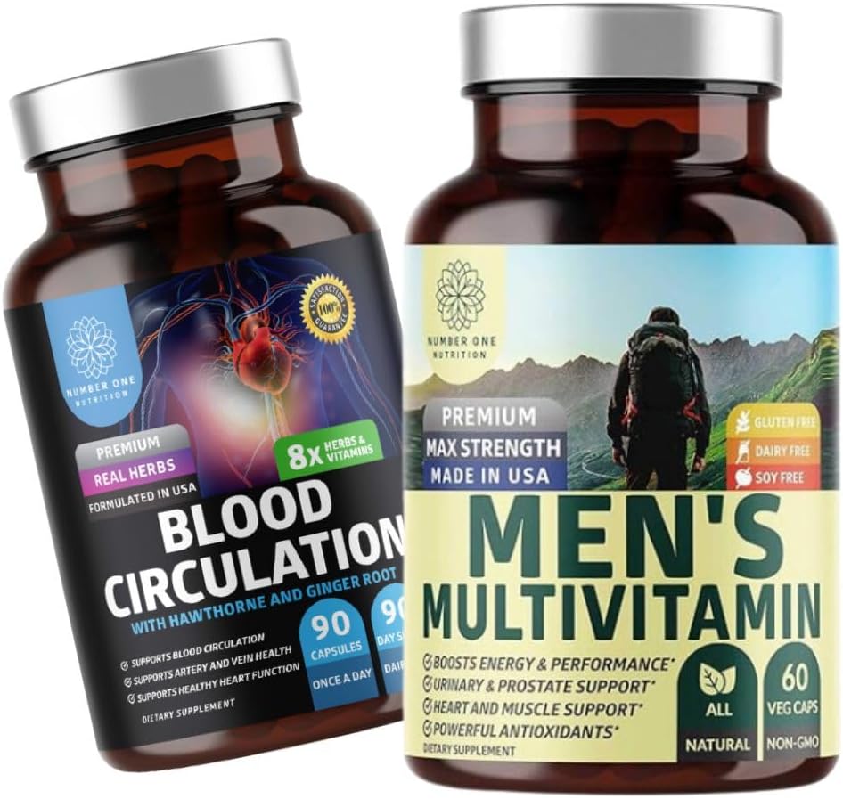Numeri Uno Nutrizione N1N Premium Men's Daily Multivitamin [Vitamins A C E D, Magnesio, Zinco] e Supplemento Circolazione Sangue [8 Potenti Erbe & Vitamine], 2 Pack Bundle