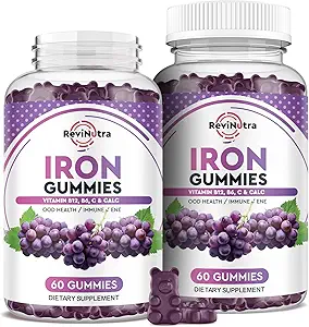 Eisengummis - mit Kalzium, Zink, Folat & Vitamin B12, C, B6 für Erwachsene & Kinder - Blut-Erbauer & Energie-Unterstützung für Eisenmangel, Anämie, Vegan - 2 Pack Grape Aroma,60 Gummis